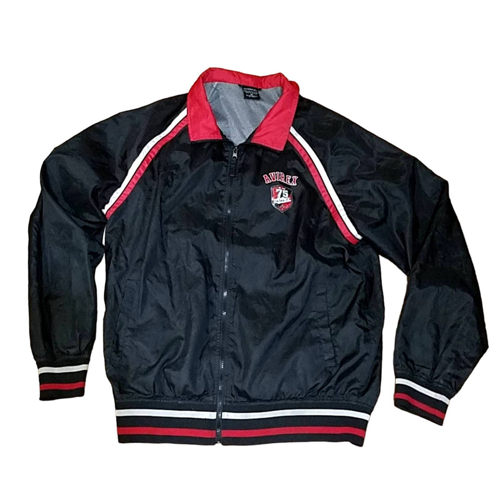 VTG AVIREX 75 Lightweight Zip-Up Jacket Collared Black / Red / White SZ M